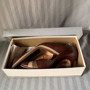 Brown and Cream Women's Heels